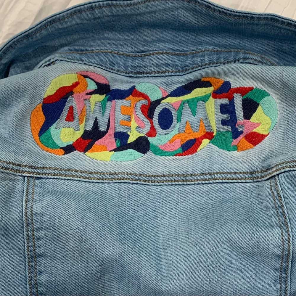 Cat & Jack Girl’s AWESOME! Embroidered Jean Jacket Small 6/6X